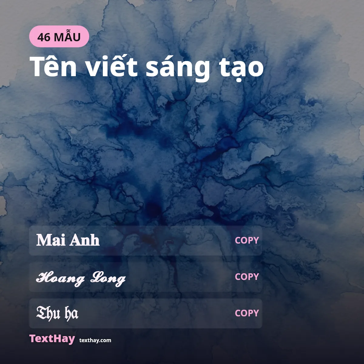 Tên người viết kiểu chữ sáng tạo Mai Anh, Hoàng Long, Thu Hà